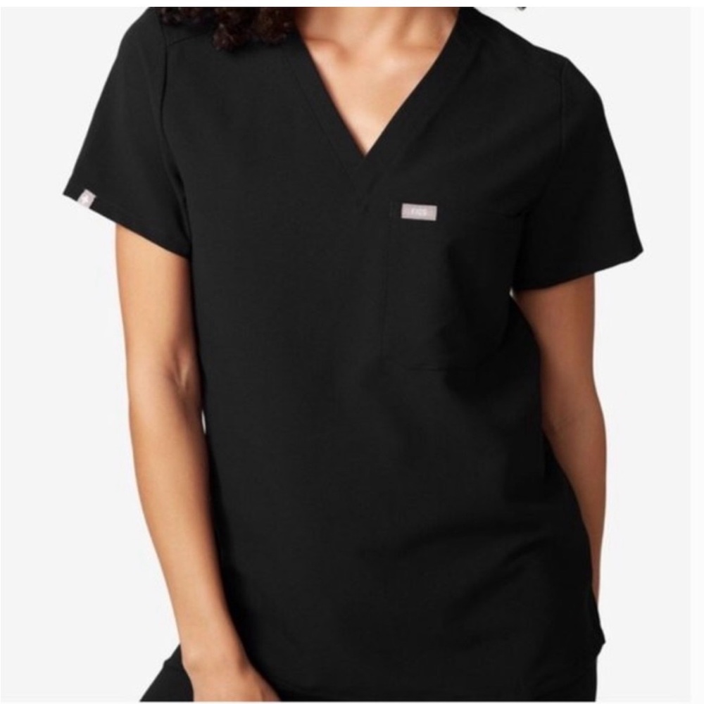 Figs Black Short Sleeve V-Neck Top